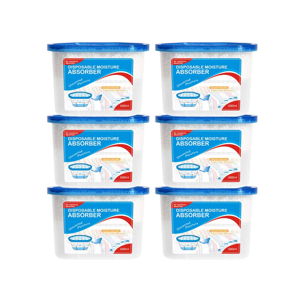 CANAGER Fragrance Free Moisture Absorber Box - Odor Eliminator & Dehumidifier for Closet, Bedroom, Kitchen, Bathroom (6 Pack) - Moisture Trapping Cups for Fresher Air - Perfect for Humid Areas, Musty Closets & Small Spaces