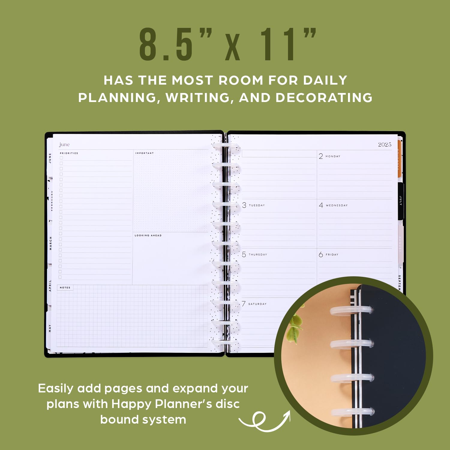 Happy Planner 2025 Disc-Bound 12-Month Planner - Daily Weekly Monthly Organizer with Dashboard Layout, 72 Pages, 12 Dividers & 2 Sticker Sheets - 8.5