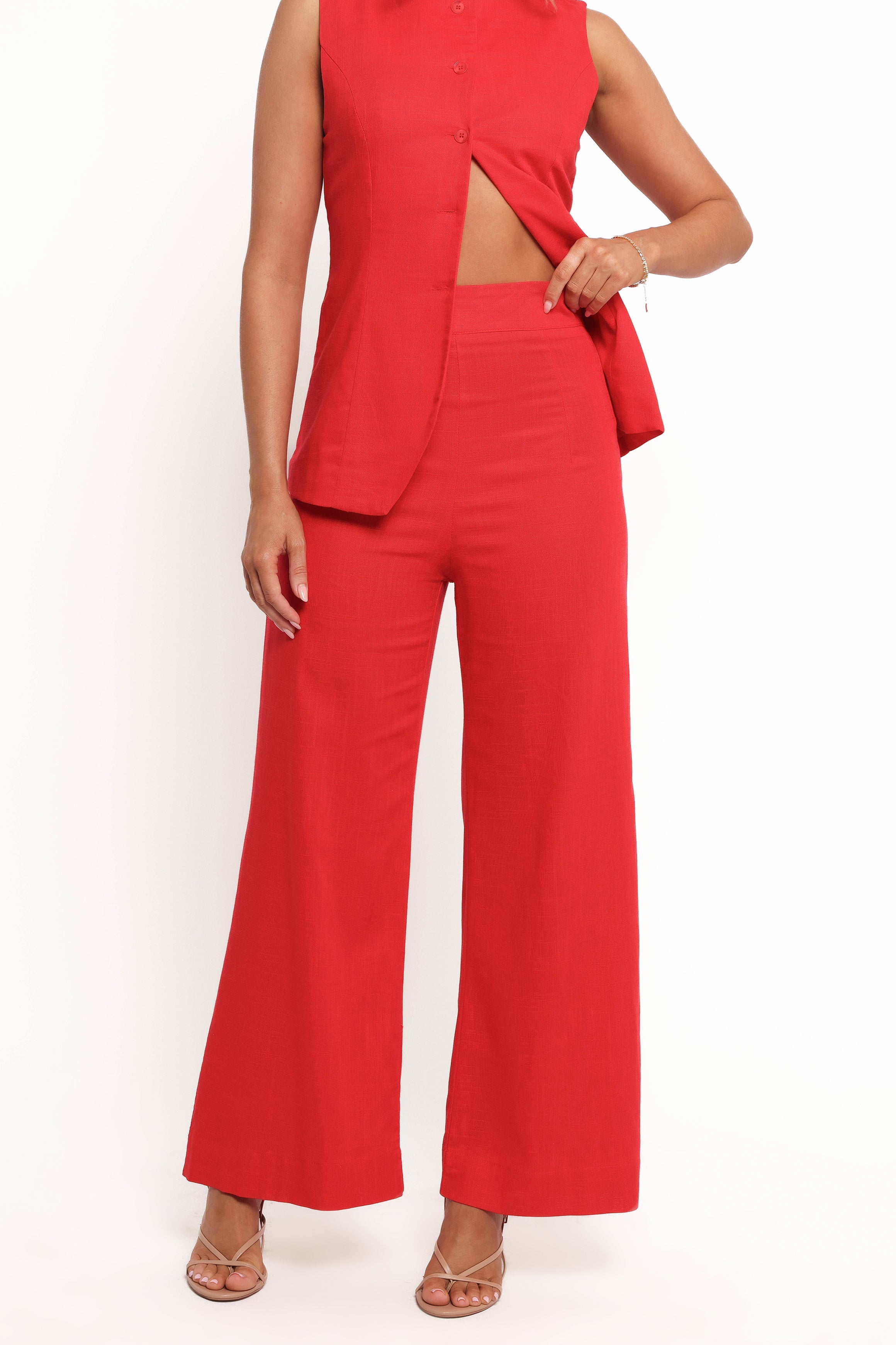Amia Linen Blend Pants for Women - Comfortable Summer Casual Trousers in Red | Perfect for Beach, Vacation & Everyday Wear
