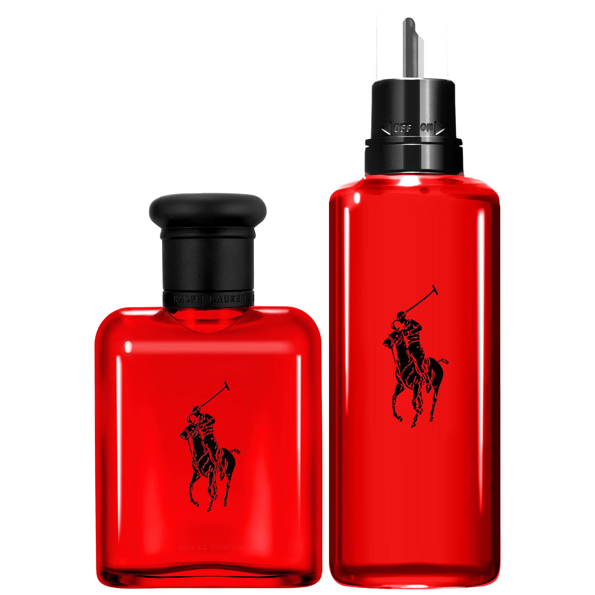 RALPH LAUREN Polo Red Eau de Toilette for Men - Refillable Cologne Set with Woody Spicy Scent (Grapefruit, Saffron, Redwood) - 2.5 oz & 5.1 oz Bottles - Perfect for Date Night, Office & Special Occasions