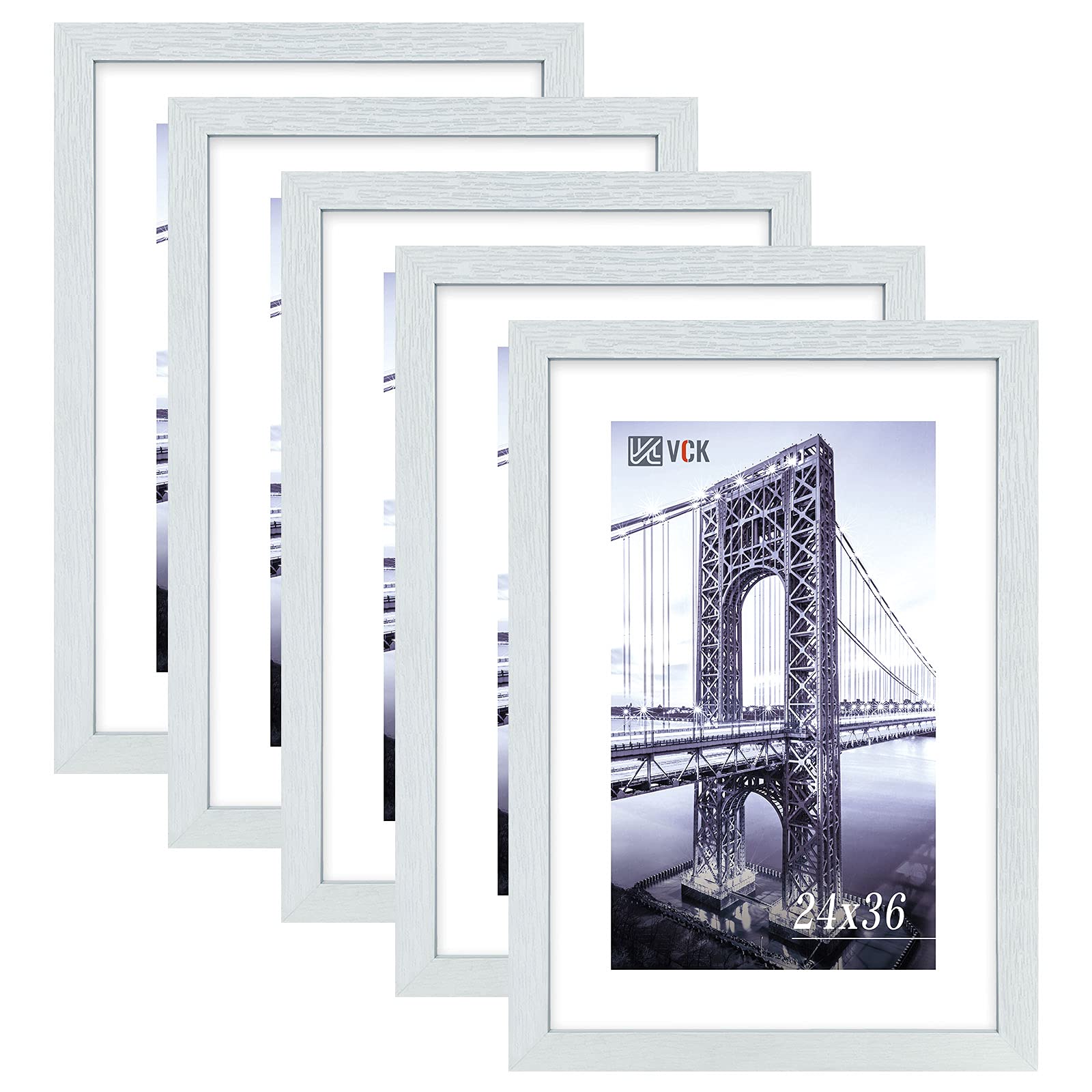 VCK 24x36 Inch White Wood Picture Frame with Plexiglass - 5 Pack Large Wall Poster Frames for Artwork, Certificates & Photos | Includes Hanging Hardware | Perfect for Home, Office & Gallery Displays