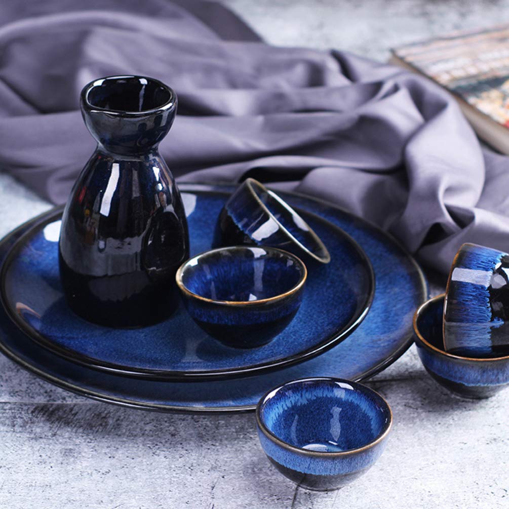 Premium Japanese Sake Set - 3pc Blue Porcelain Sake Cups for Cold Sake, Tea & Wine | Traditional Ceramic Drinking Cups for Japanese Rice Wine, Coffee & White Wine | Perfect for Home Dining, Gift Giving & Asian-Themed Parties