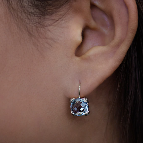 Blue Topaz & Silver Dewdrop Cluster Earrings – Elegant Dangling Jewelry for Women, Perfect for Parties, Weddings & Special Occasions