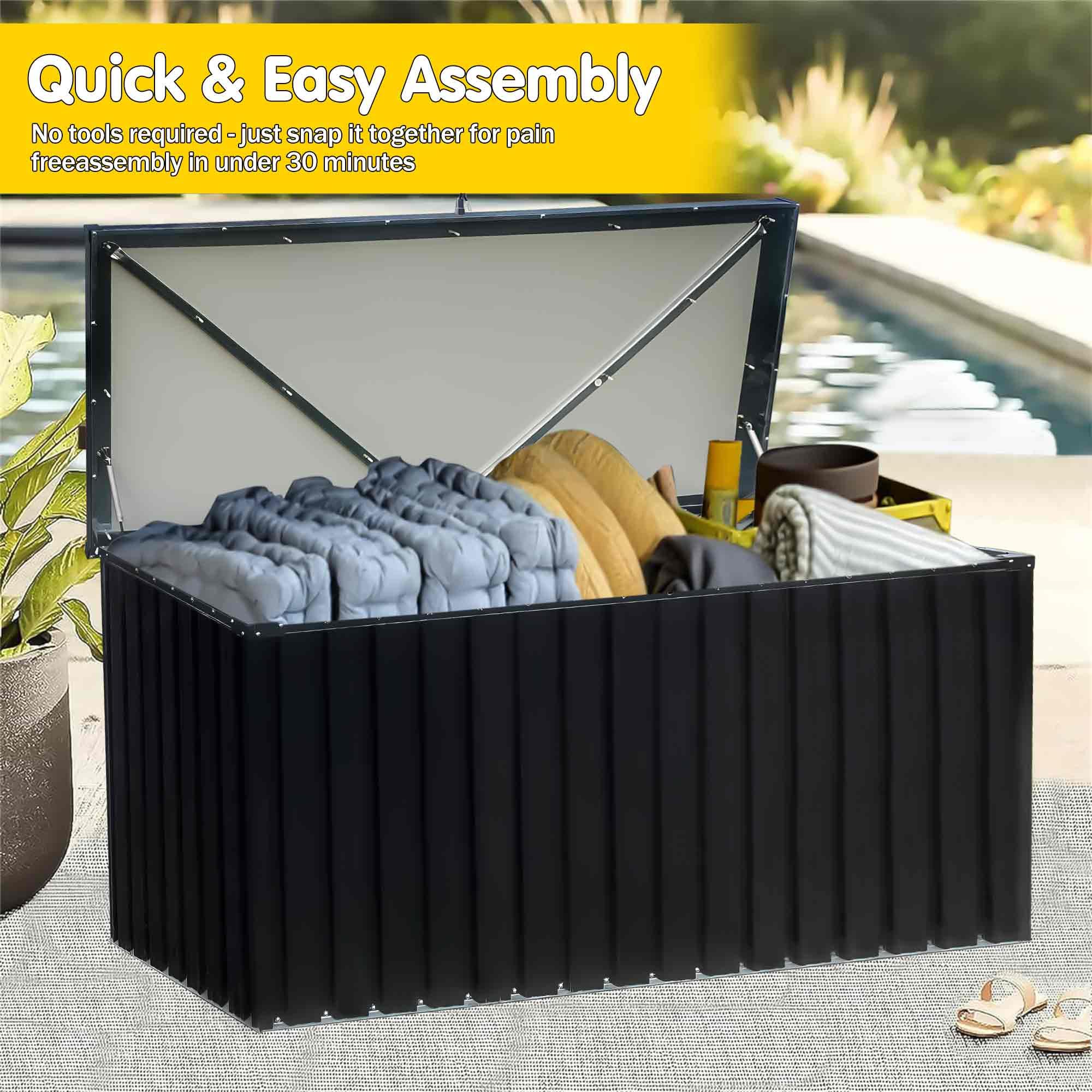 WIIS' IDEA 200 Gallon Outdoor Storage Deck Box - Waterproof Heavy Duty Lockable Deck Storage Container for Patio Furniture, Garden Tools & Pool Supplies - Black - Perfect for Backyard, Poolside & Garage Organization