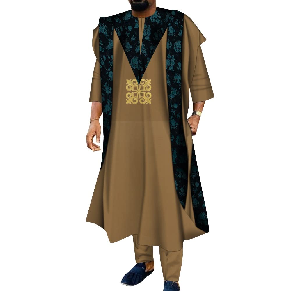 3-Piece African Men's Dashiki Shirt & Pants Set | Traditional Agbada Robe Suit | Wedding & Special Occasion Outfit | Cultural Clothing for Festivals & Celebrations