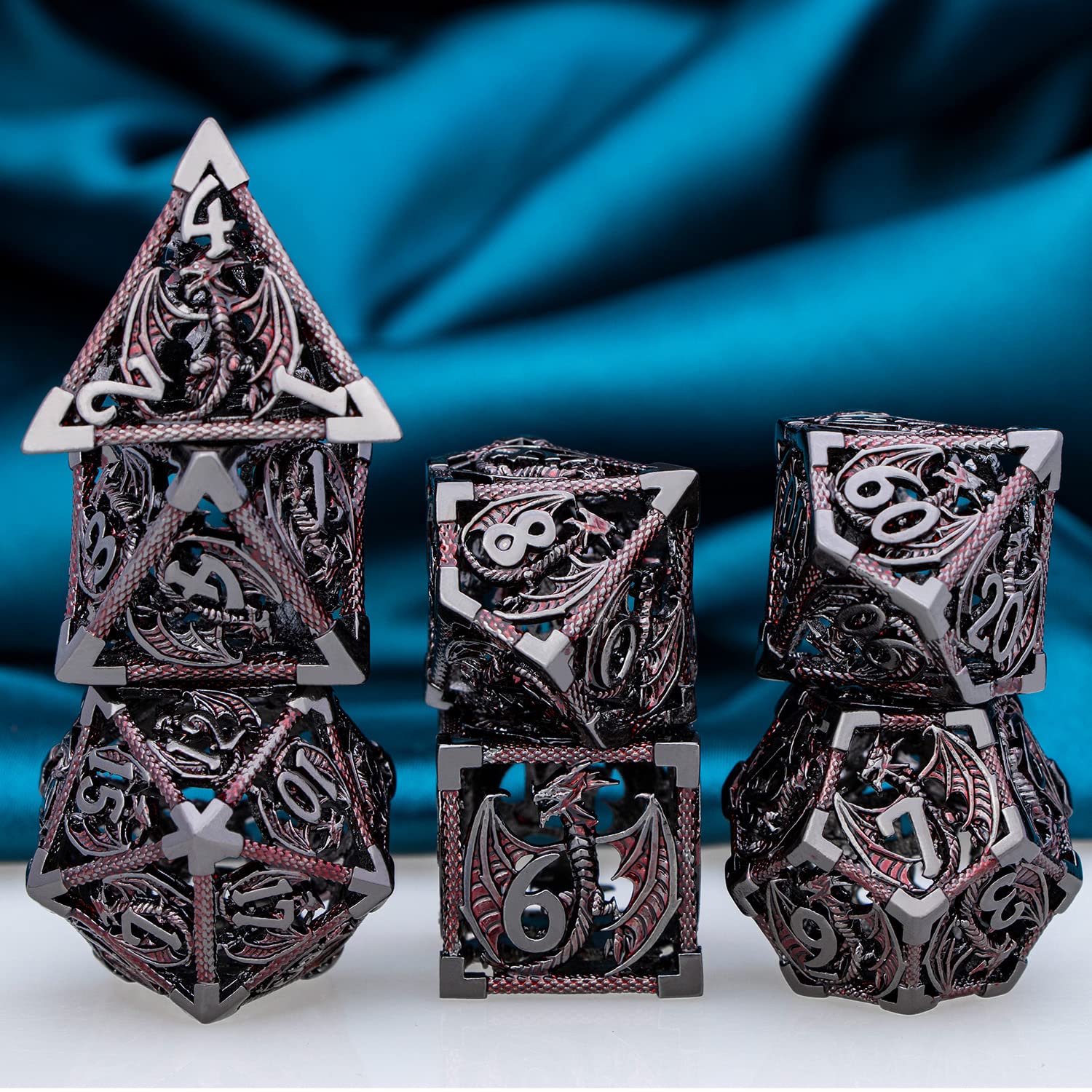 ARUOHHA Hollow Metal Dice Set for Dungeons and Dragons - Black & Red Polyhedral RPG Dice (D20, D12, D10, D8, D6, D4) with Gift Box - Perfect for Tabletop Gaming, D&D Campaigns, and Fantasy Role-Playing Games