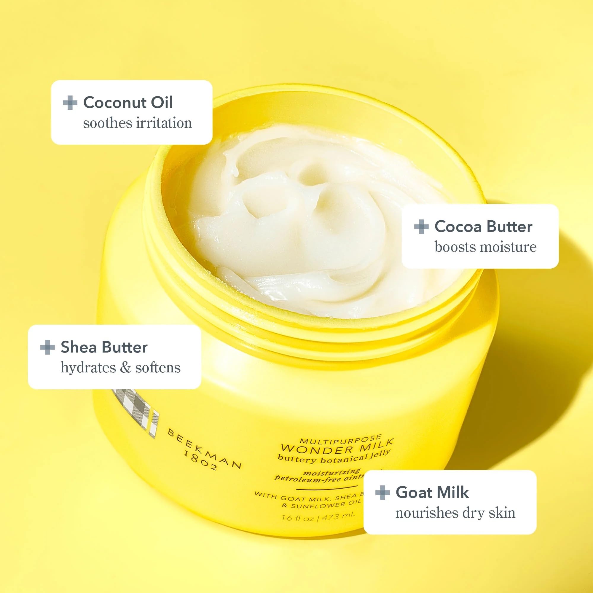 Beekman 1802 Wonder Milk Buttery Botanical Jelly - Fragrance Free Multipurpose Body, Face & Hair Ointment with Coconut Oil & Shea Butter | Petroleum Free, Cruelty Free Skincare | Perfect for Dry Skin, Cuticle Care & Overnight Hydration