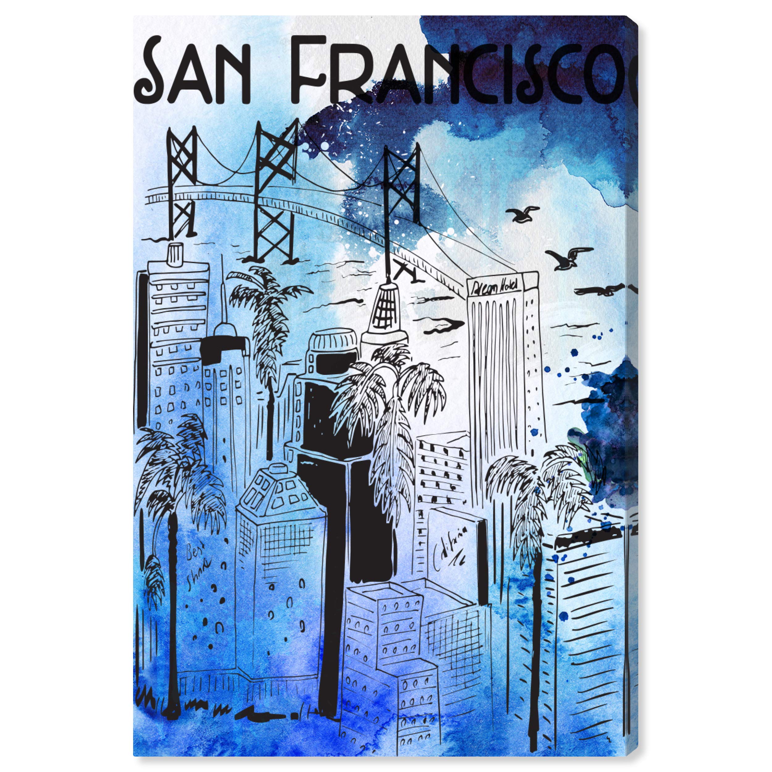 Oliver Gal Artist Co. San Francisco Skyline Wall Art Canvas Print - 20x30 Inches Blue & White Modern Home Decor for Living Room, Bedroom & Office