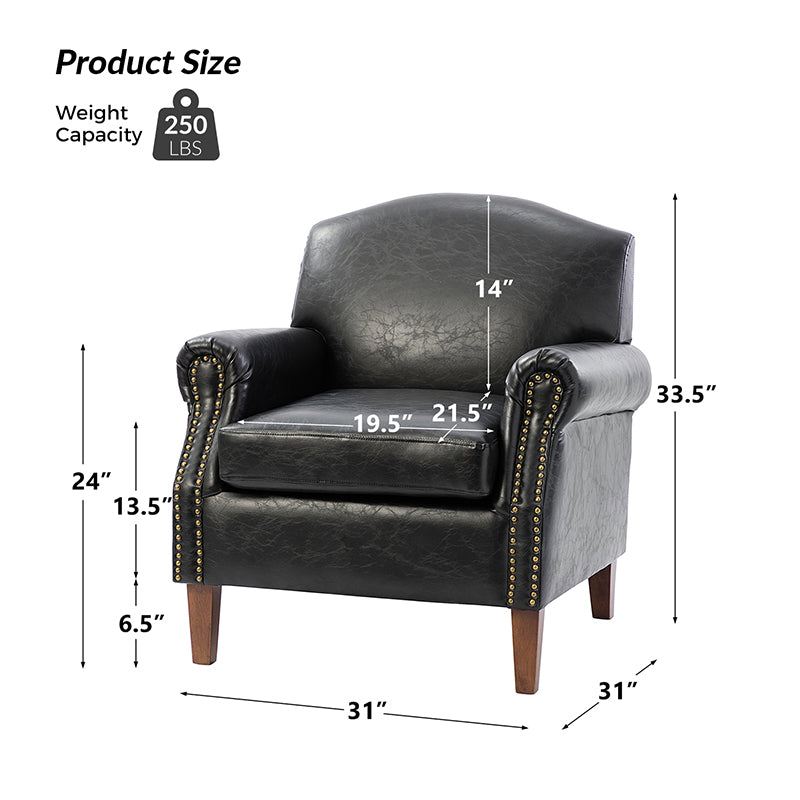 Gianfranco Vegan Leather Armchair with Sturdy Wooden Legs - Modern Vegan Leather Lounge Chair for Living Room, Office & Reading Nook - Eco-Friendly Faux Leather Accent Chair