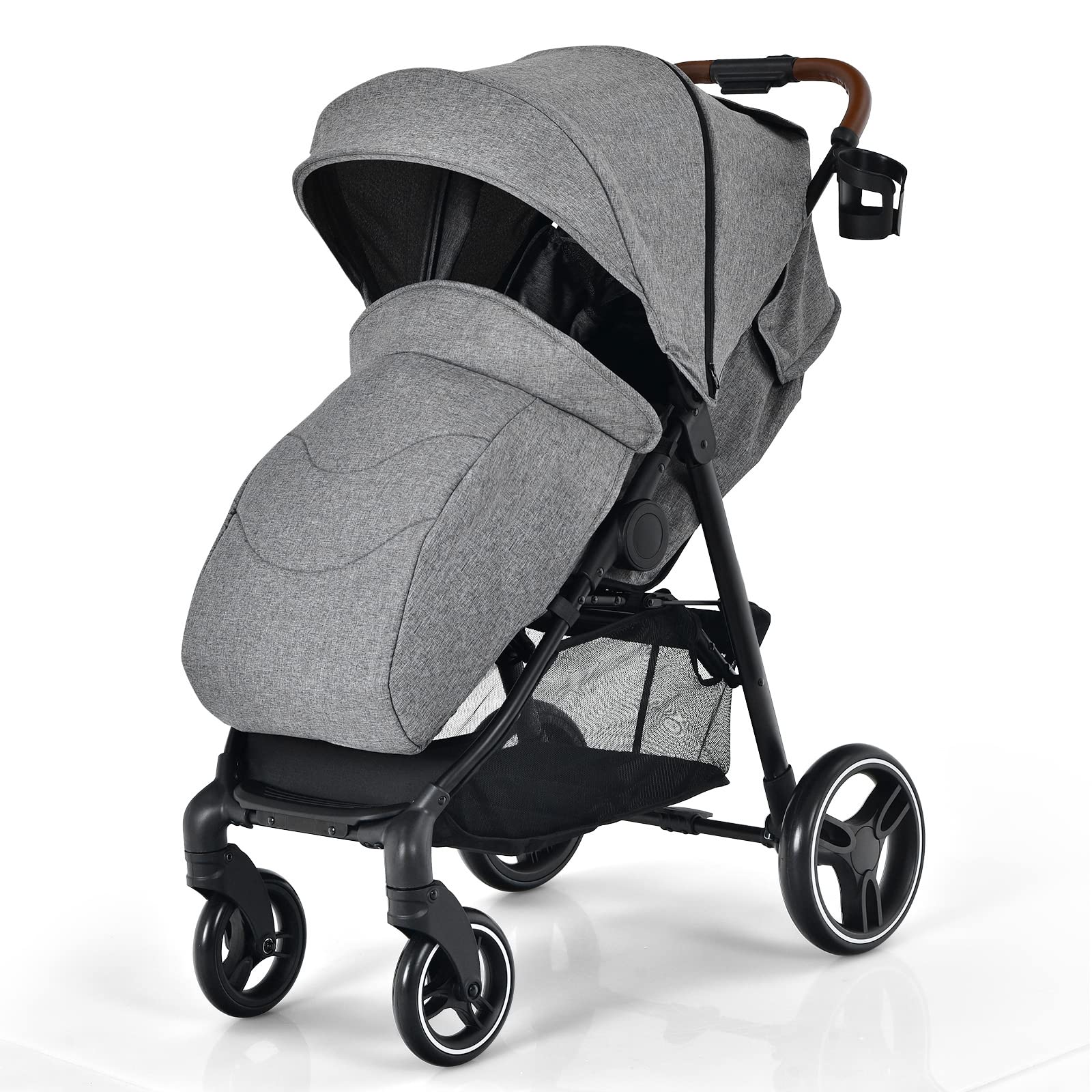 HONEY JOY Baby Stroller - Foldable Lightweight Travel Stroller with Adjustable Canopy & Foot Cover, Suspension Wheels for Smooth Ride, Storage Basket - Newborn to Toddler Pushchair for Boys & Girls (Gray) | Perfect for Shopping, Travel & Daily Walks