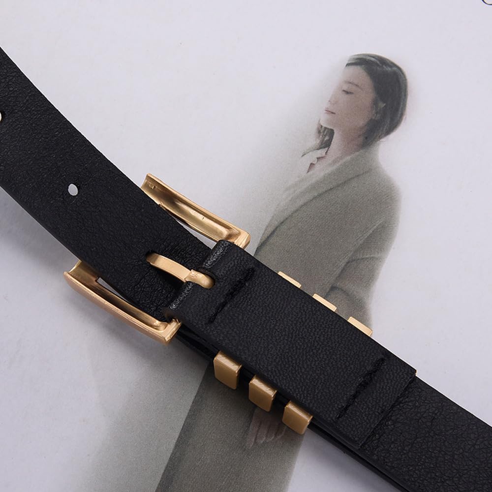 Vintage Women's Leather Belt Adjustable Fashion Accessory with Gold Buckle - Perfect for Jeans, Pants, Dresses & Office Wear | FDEETY