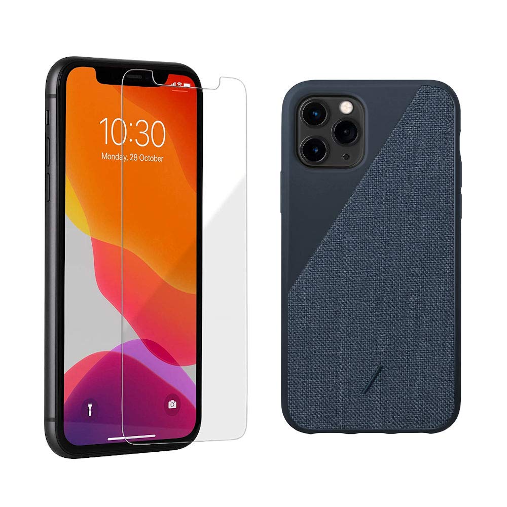 Premium Native Union Bundle: Tempered Glass Screen Protector & Clic Canvas Case for iPhone 11 Pro/iPhone XS/iPhone X - Indigo Blue | Scratch Protection & Stylish Cover for Work, Travel & Everyday Use