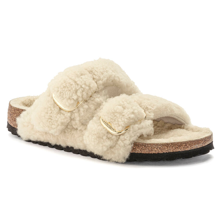 Birkenstock Arizona Big Buckle Shearling Sandals - Soft Teddy Eggshell Suede - Comfortable Orthopedic Footbed - Perfect for Winter & Indoor Wear