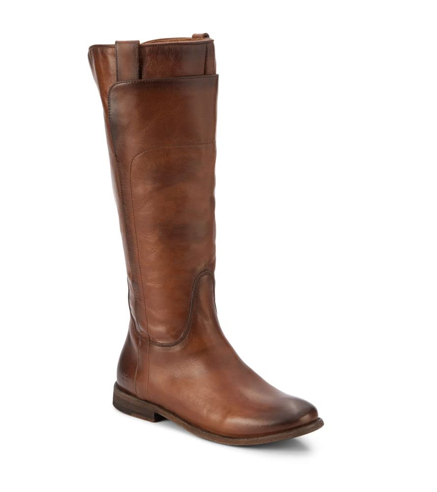 Frye Paige Tall Riding Boots for Women - Genuine Antiqued Italian Leather, Overlapping Front Panels, Stacked Heel - 16
