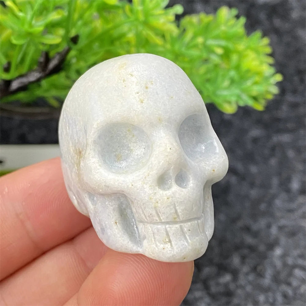 Natural Crystal Hand-Polished Carved Skull - Halloween Decor, Home Decor, Spiritual Healing Stone, Unique Holiday Gift for Collectors & Witches - Perfect for Altars, Meditation & Gothic Decorations