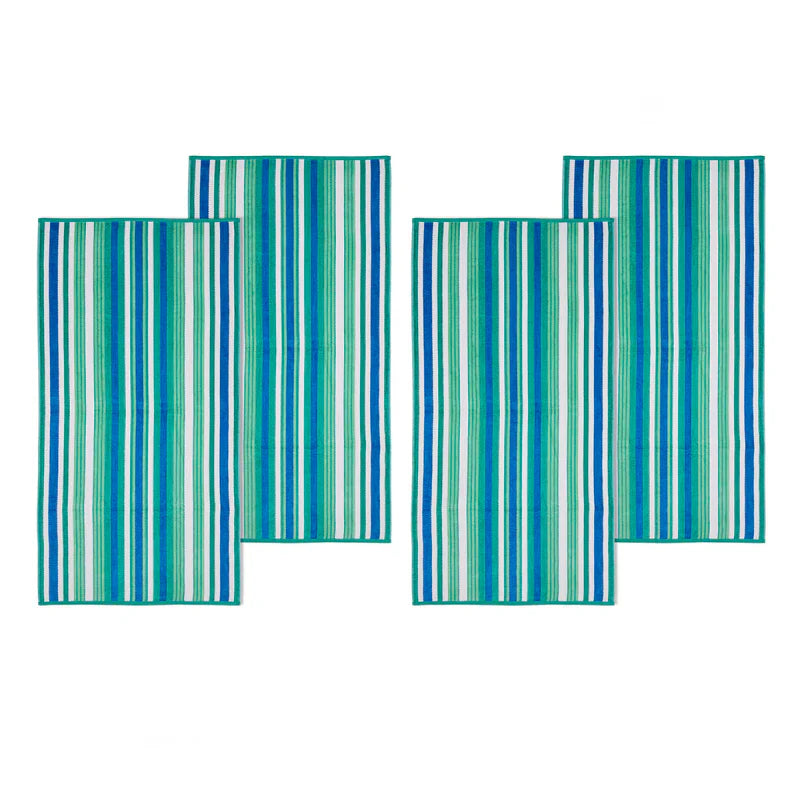 4 Piece Cotton Rope Textured Striped Oversized Beach Towel Set - Soft, Absorbent & Quick-Drying for Pool, Beach, Yoga & Outdoor Activities
