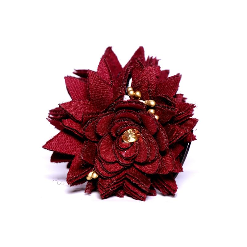 NAVMAV Hair Claw Clips for Women & Girls - Maroon Fabric Flower & Beads Hair Clutch - Stylish Hair Accessories for Ponytails, Buns & Updos (Pack of 1) - Perfect for Daily Wear, Parties & Special Occasions