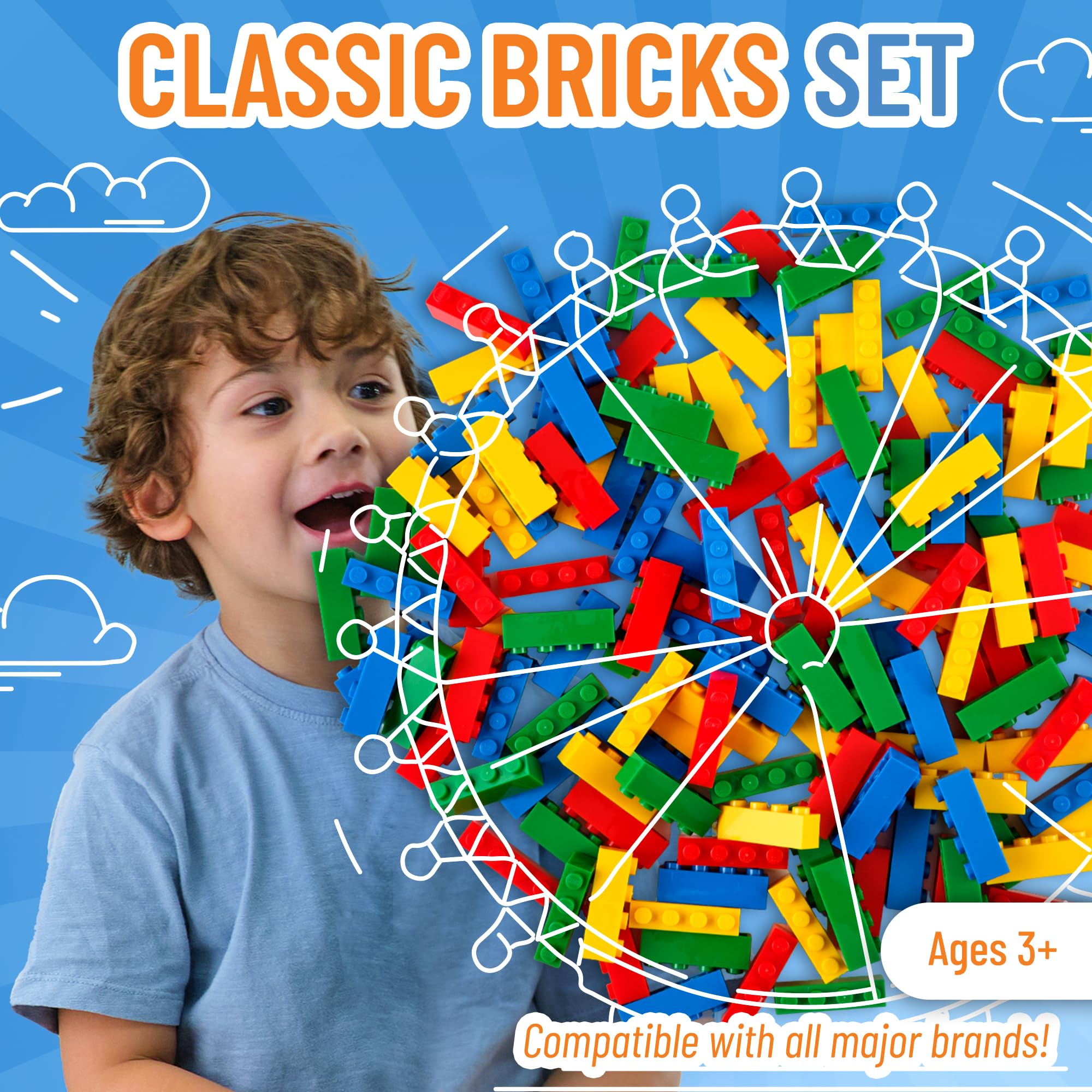 Strictly Briks Lego-Compatible Building Blocks Starter Kit - 144 Pieces in Blue, Green, Red & Yellow (1x4 Inches) | Creative Construction Toy for Kids Ages 3+ | Perfect for STEM Learning, Birthday Gifts & Family Playtime