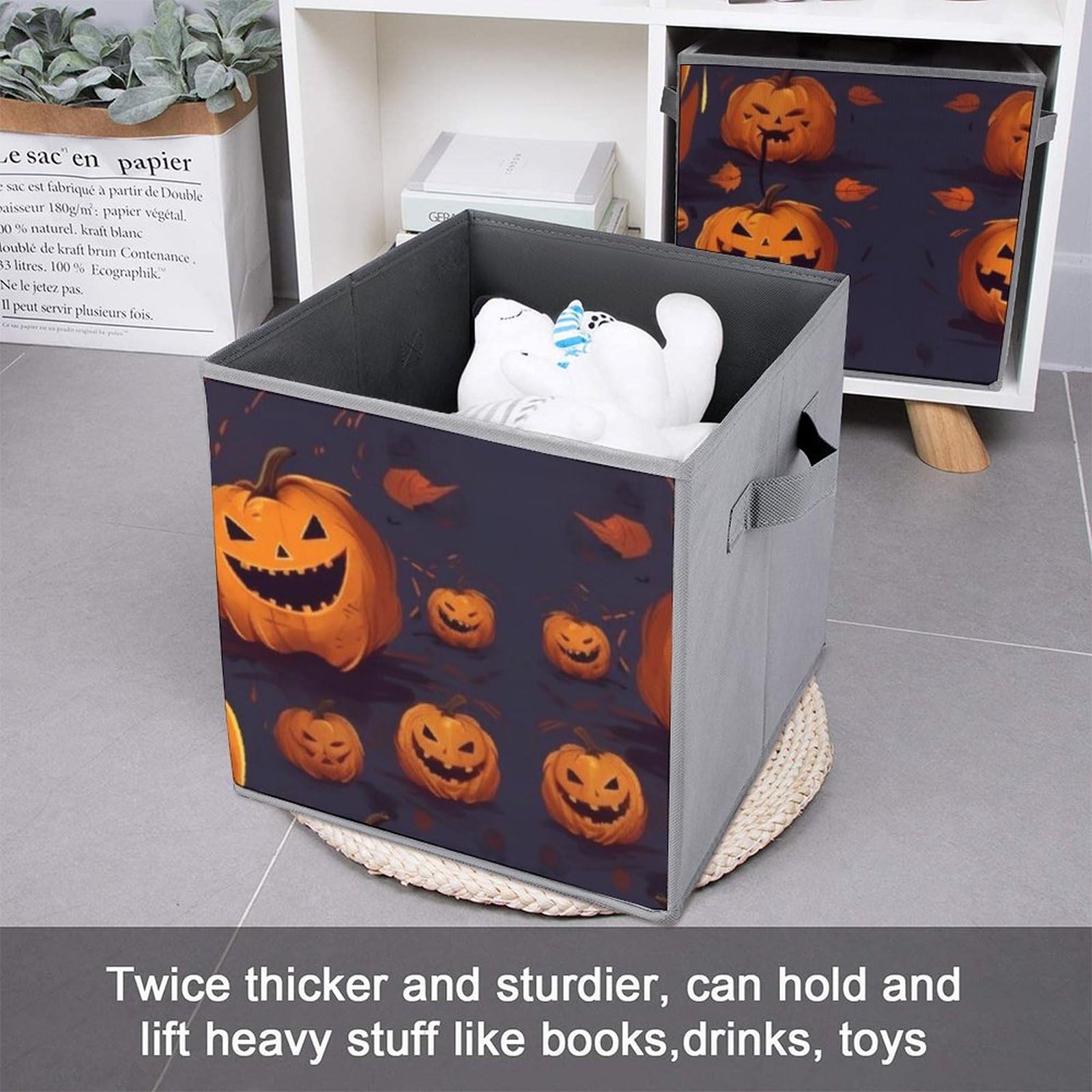 6-Pack Collapsible Halloween Pumpkin Storage Bins with Handles - Large Closet Organizer Baskets for Clothing, Houseware & Seasonal Decor | Perfect for Home Organization, Closet Storage & Holiday Decorations