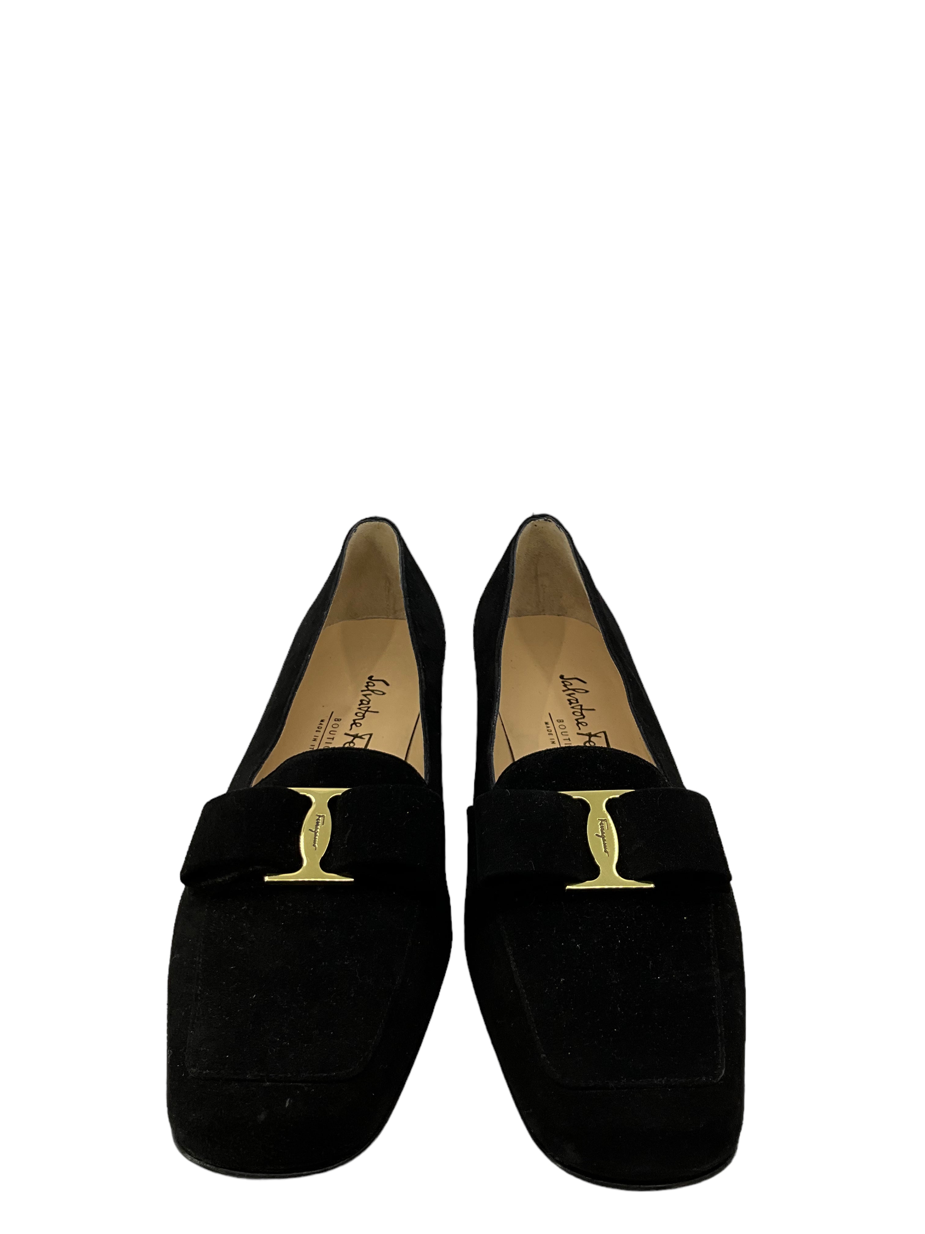 Salvatore Ferragamo Black Suede Loafers for Men Size 7 - Comfortable Slip-On Dress Shoes for Business, Office & Formal Occasions