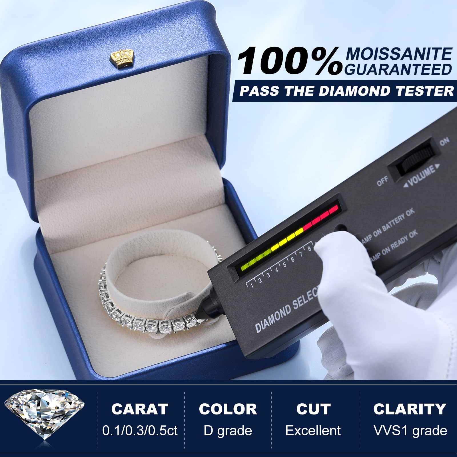 TUHE Moissanite Tennis Bracelet 1.92ct-21ct (2-5mm) for Women & Men | 18k Gold Plated 925 Sterling Silver | 6-8.5 Inch | Lab Grown D Color VVS1 Round Cut Stones | Perfect for Mother's Day, Anniversary & Wedding Jewelry Gifts | Elegant Everyday Wear & Special Occasions