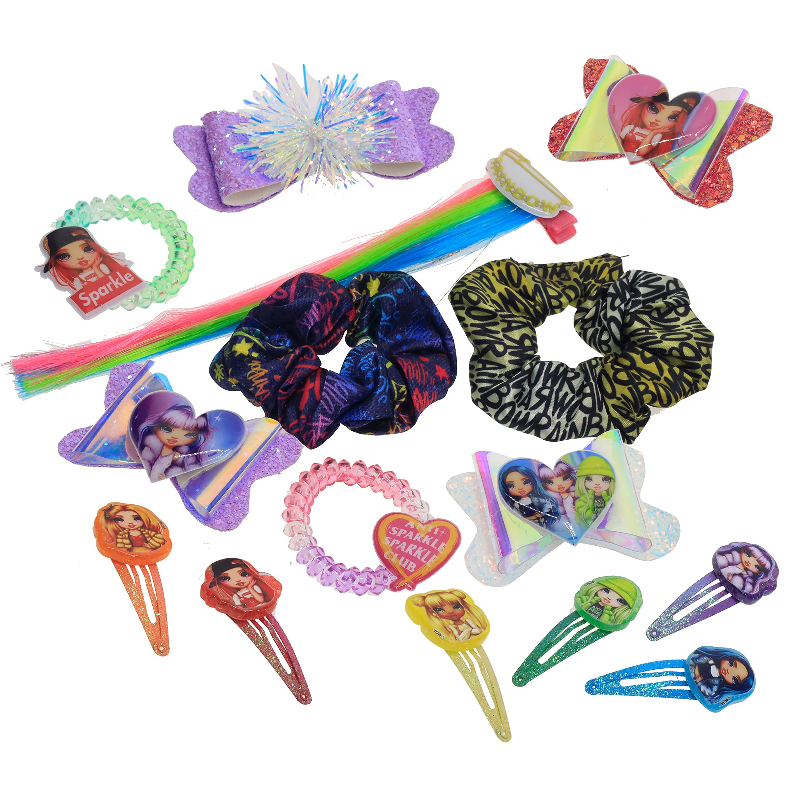 Rainbow High Fashion Doll Hair Accessories Set - 15 Pcs with Hair Bows, Extensions, Scrunchies & Clips | Perfect Gift for Girls Ages 3+ | Great for Birthday Parties, Sleepovers, Dress-Up Play & Doll Styling