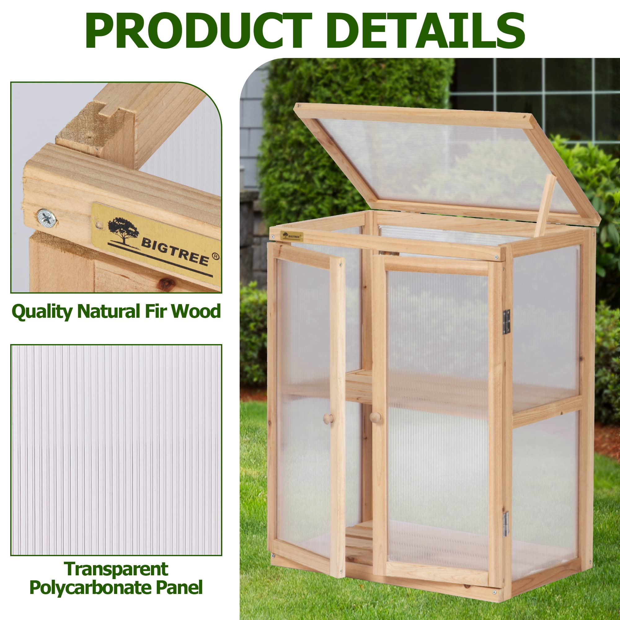 **BIGTREE Wooden Cold Frame Raised Garden Bed - Heavy Duty Foldable Greenhouse Planter for Indoor & Outdoor Use - Patio, Balcony, Backyard, Farmhouse Decor - Perfect for Flowers, Herbs & Vegetables (Style 4)**