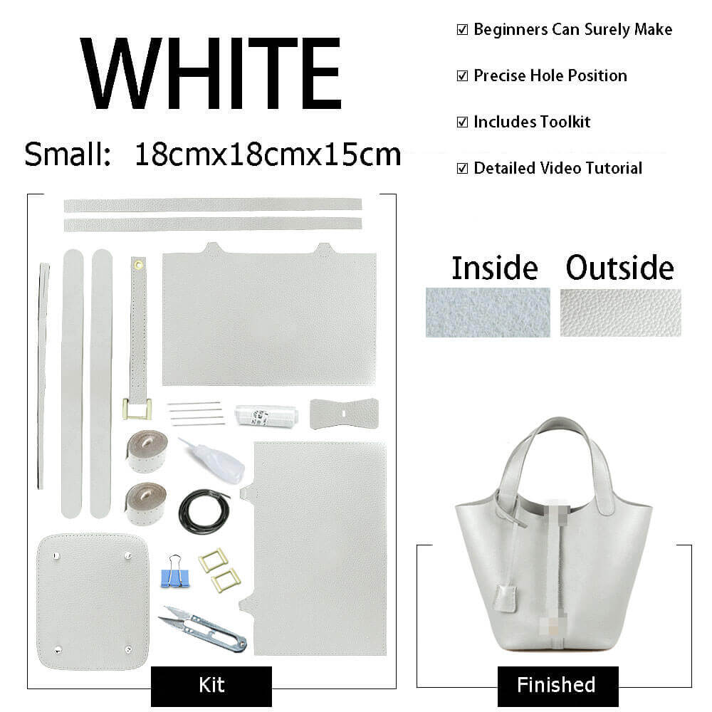 Premium Unlined Togo Leather Picotin Bag DIY Kit - Handmade Luxury Tote Crafting Set for Women | Perfect for Gift Giving, Travel & Everyday Use - Babylon Leather