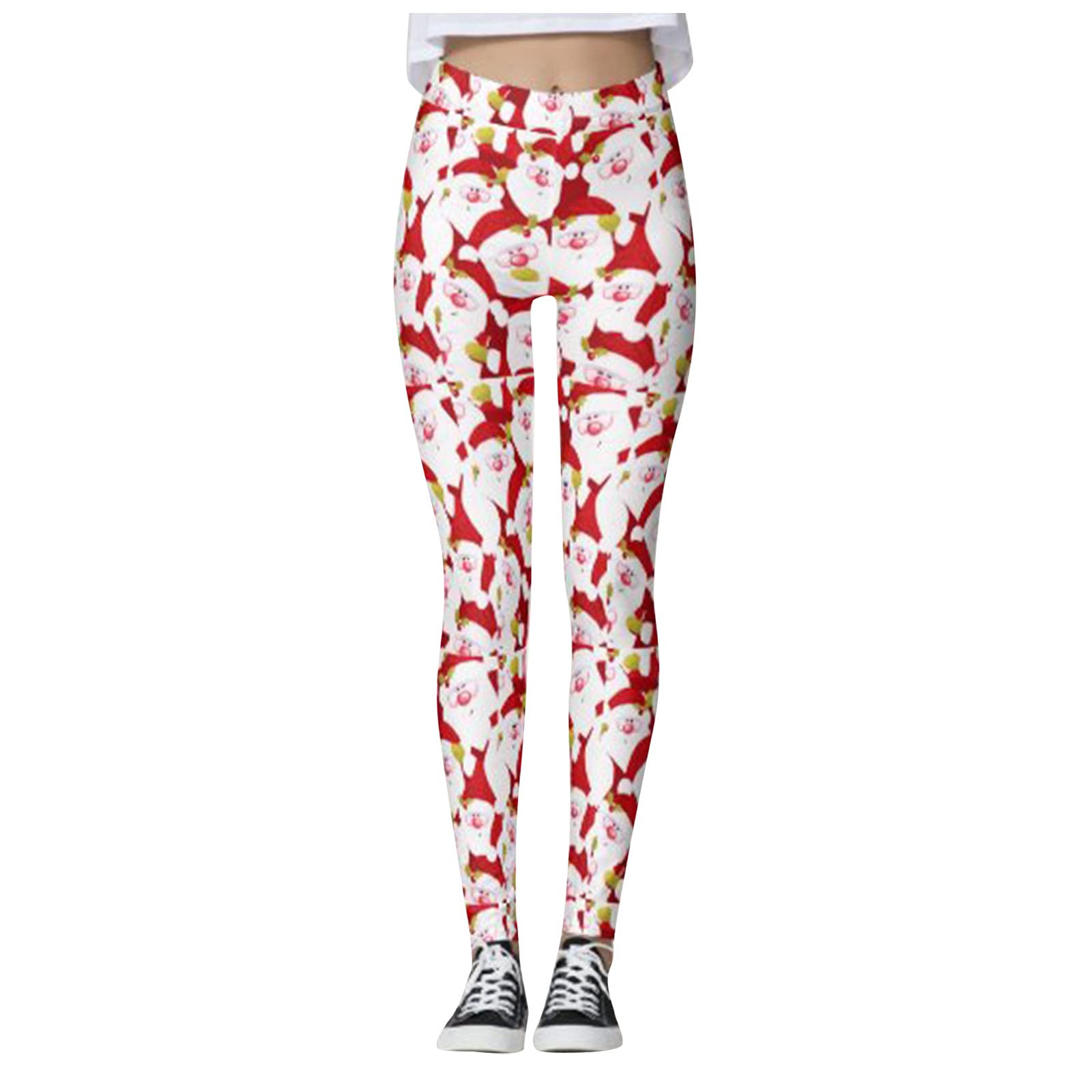 Funny Christmas Reindeer Snowman Print Women's High Waist Yoga Pants - Trendy Holiday Workout Leggings for Gym, Running & Festive Outfits