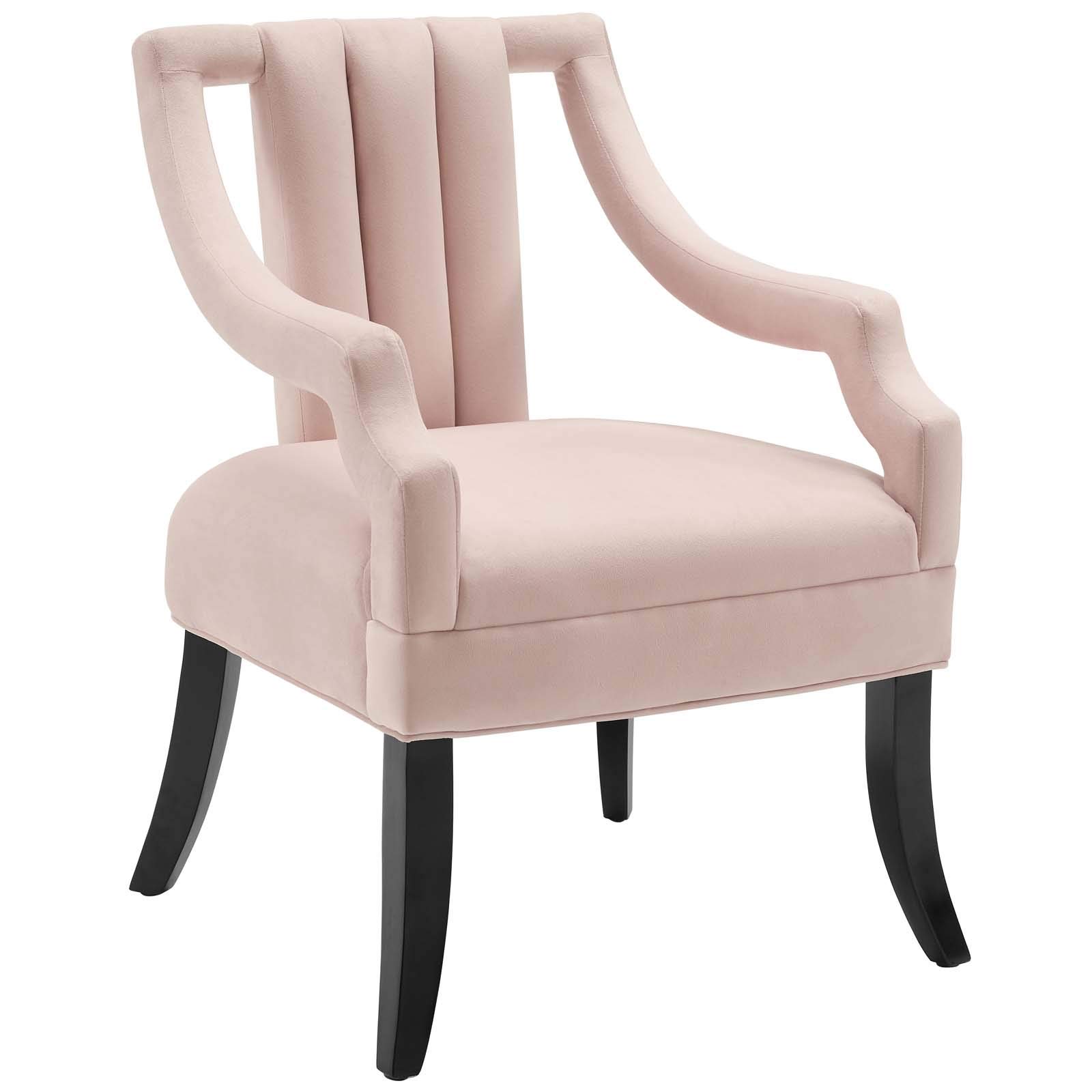 Modway Harken Channel Tufted Performance Velvet Accent Chair - Pink Velvet Upholstered Living Room Armchair with Button Tufting for Bedroom, Lounge & Home Decor