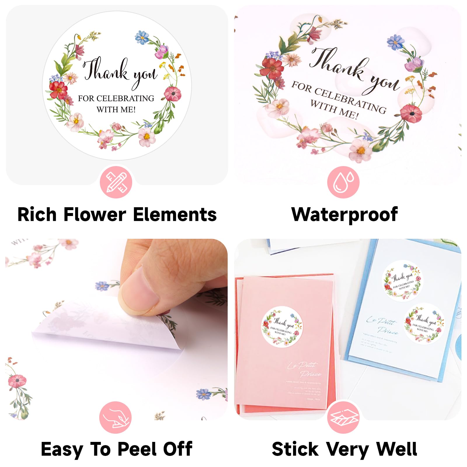 Anwyll Wildflower Thank You Party Favors Stickers - 60Pcs 2 Inch Self-Adhesive Thank You Stickers for Wedding, Birthday & Baby Shower - Perfect for Celebration Gifts, Invitations & DIY Crafts