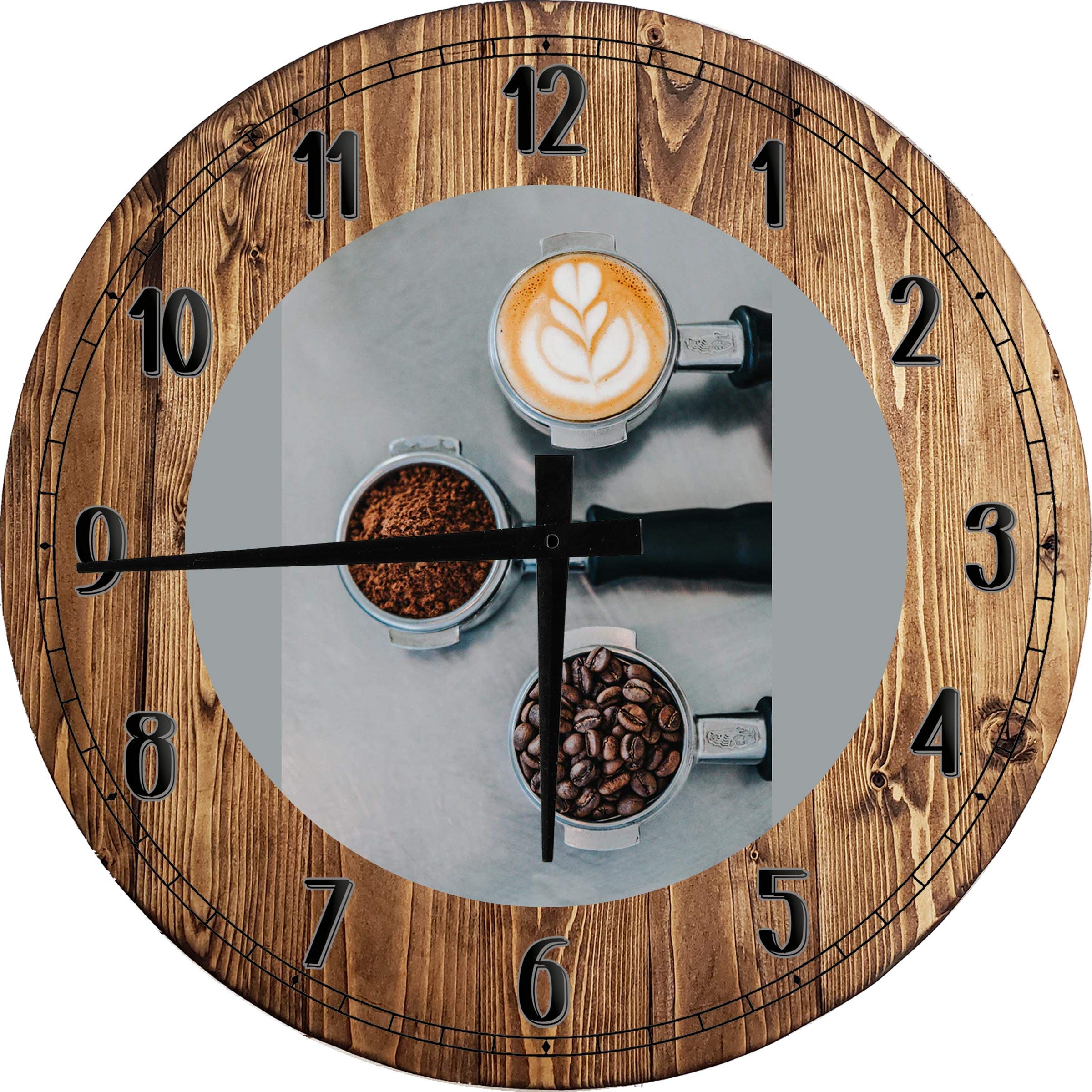 18 Inch Large Round Wood Wall Clock with Coffee Bean Design - Perfect Kitchen Decor & Coffee Wall Art for Home, Office, or Café