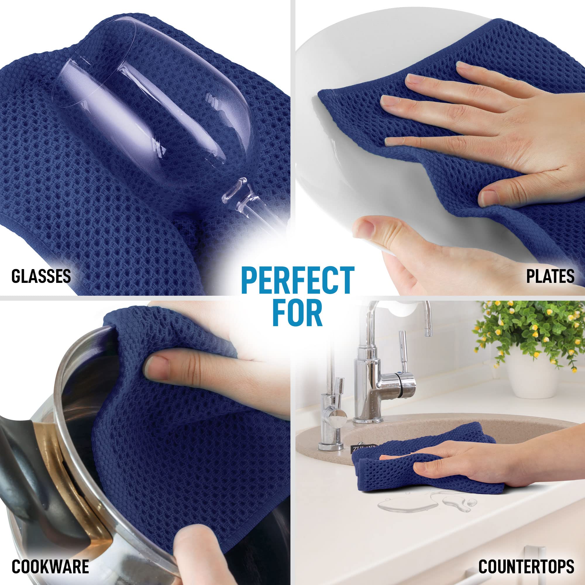 Zulay Premium 6-Pack 100% Cotton Waffle Weave Kitchen Towels - 12x12
