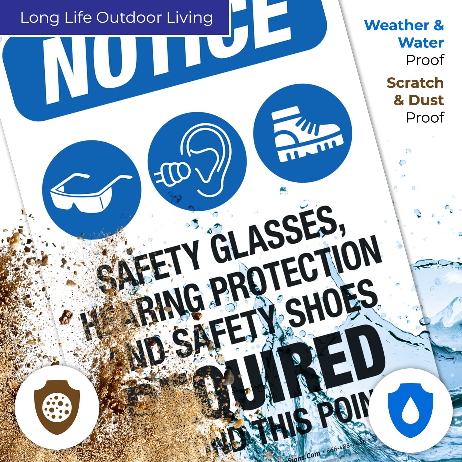 OSHA Safety Sign - Safety Glasses, Hearing Protection & Shoes Required - Workplace Safety Equipment for Construction & Industrial Areas