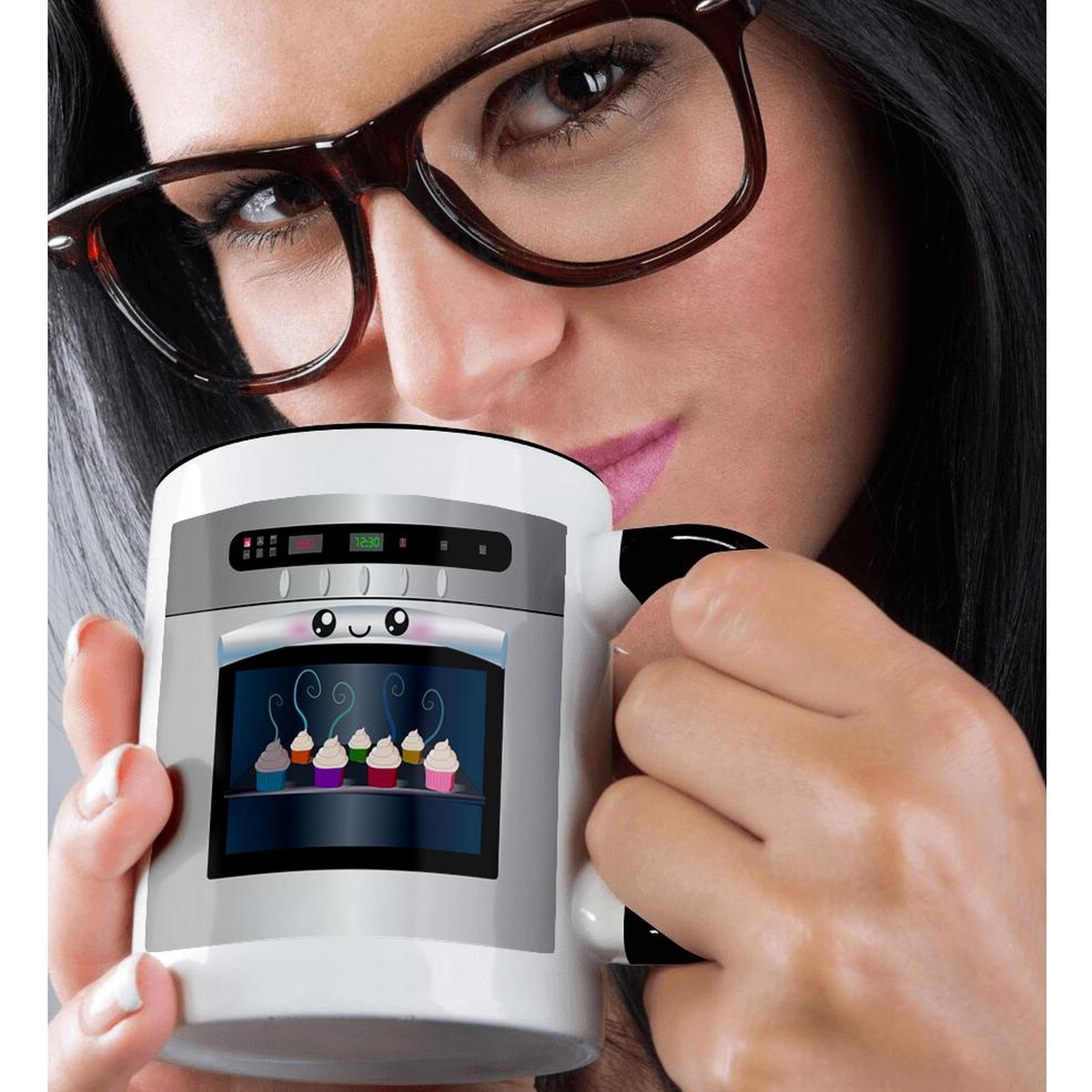 3dRose Two Tone Black Mug 11 oz - Cute Kawaii Happy Smiling Oven with Baking Cupcakes Design, Perfect Gift for Chefs, Foodies & Cooking Fans - Ideal for Coffee, Tea & Hot Chocolate at Home or Office
