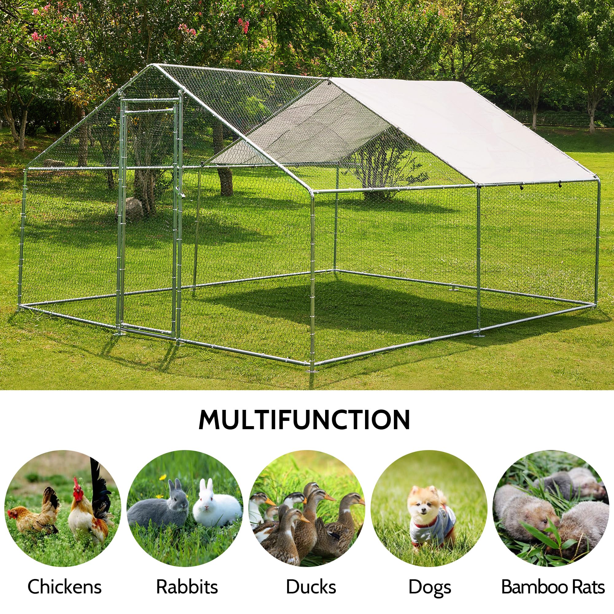 TOETOL Large Walk-In Chicken Coop - 13.1’L x 9.8’W x 6.5’H Metal Poultry Cage with Waterproof UV-Resistant Cover for Hens, Rabbits, Ducks - Spire Shaped Outdoor Habitat for Backyard Farm, Garden & Pet Shelter