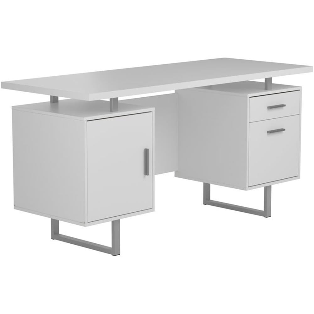 BOWERY HILL Modern Floating White Gloss Office Desk - Space Saving Wall Mounted Workstation for Home Office, Small Spaces & Modern Interiors