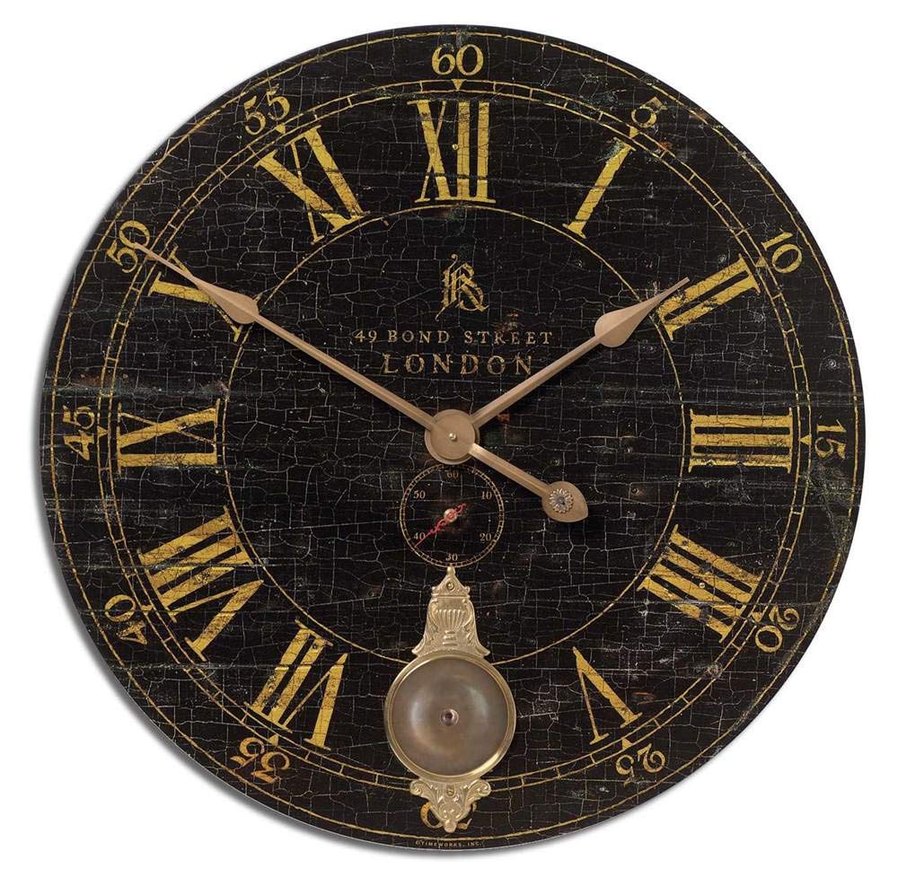 Uttermost Antique Brass Wall Clock in Black - Vintage Style Decorative Clock for Living Room, Bedroom & Office