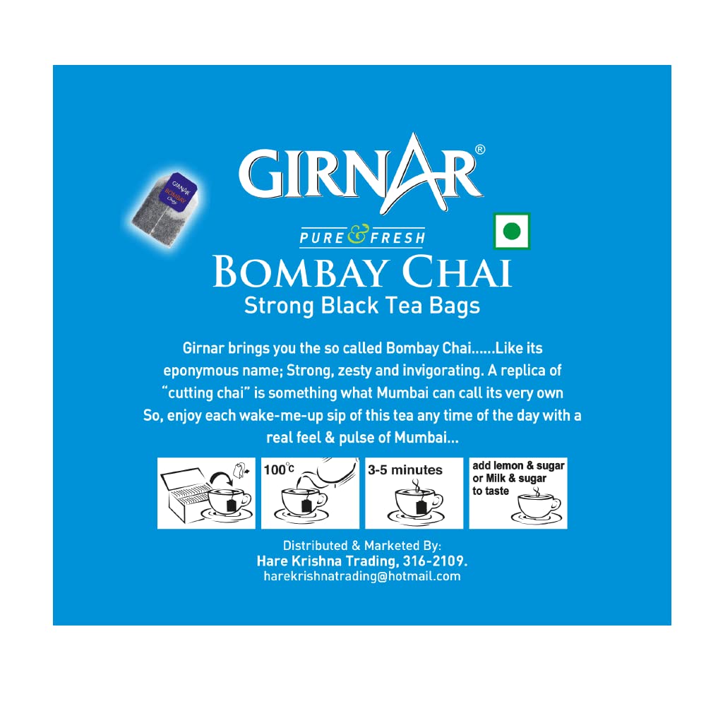 Premium Girnar Bombay Chai Tea Bags (100 Count) - Authentic Indian Masala Chai for Home, Office & Relaxation