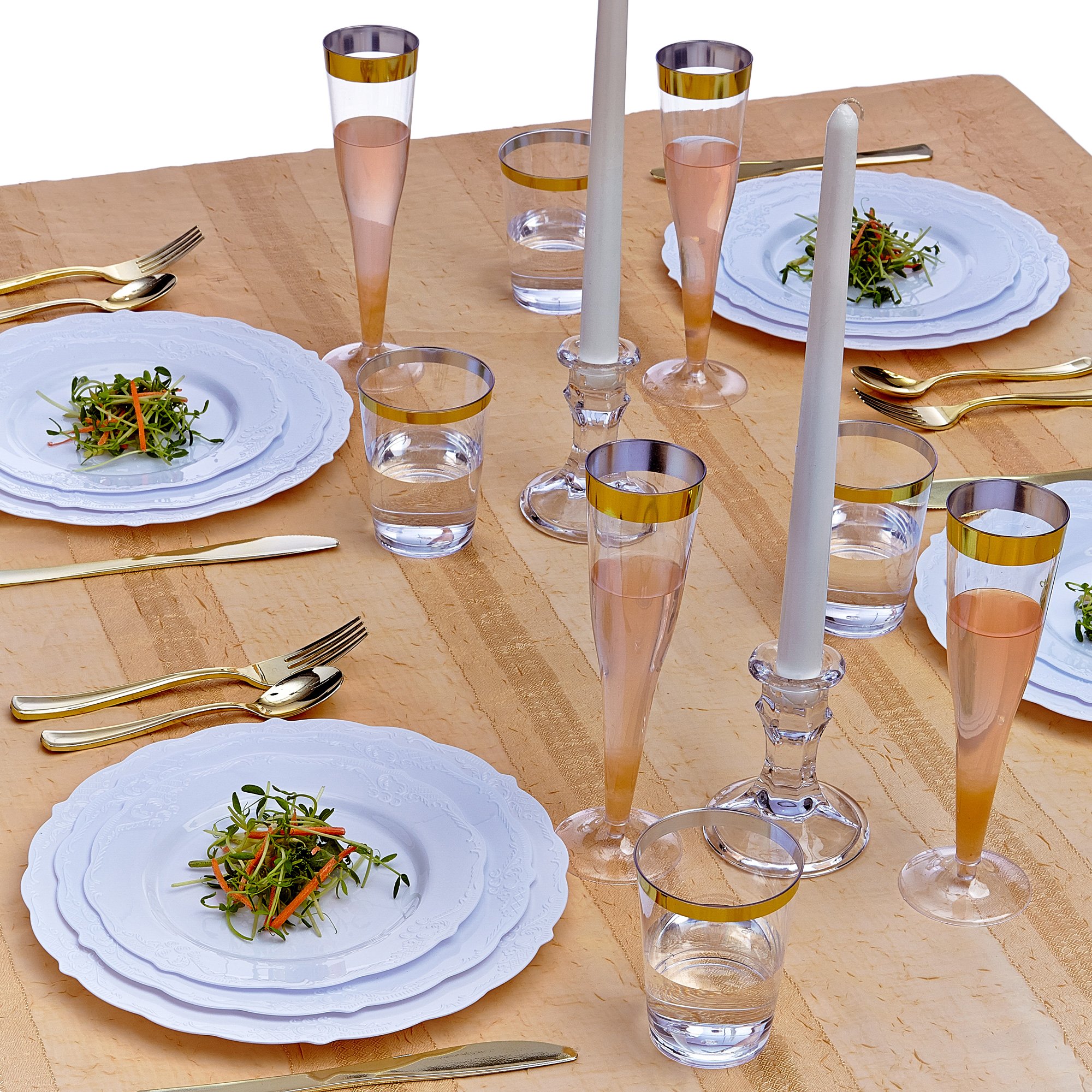 Premium Silver Vintage Disposable Plastic Dinner Plates - 10-Piece Set, Pack of 2 - Elegant White Reusable Tableware for Parties, Picnics & Catering Events