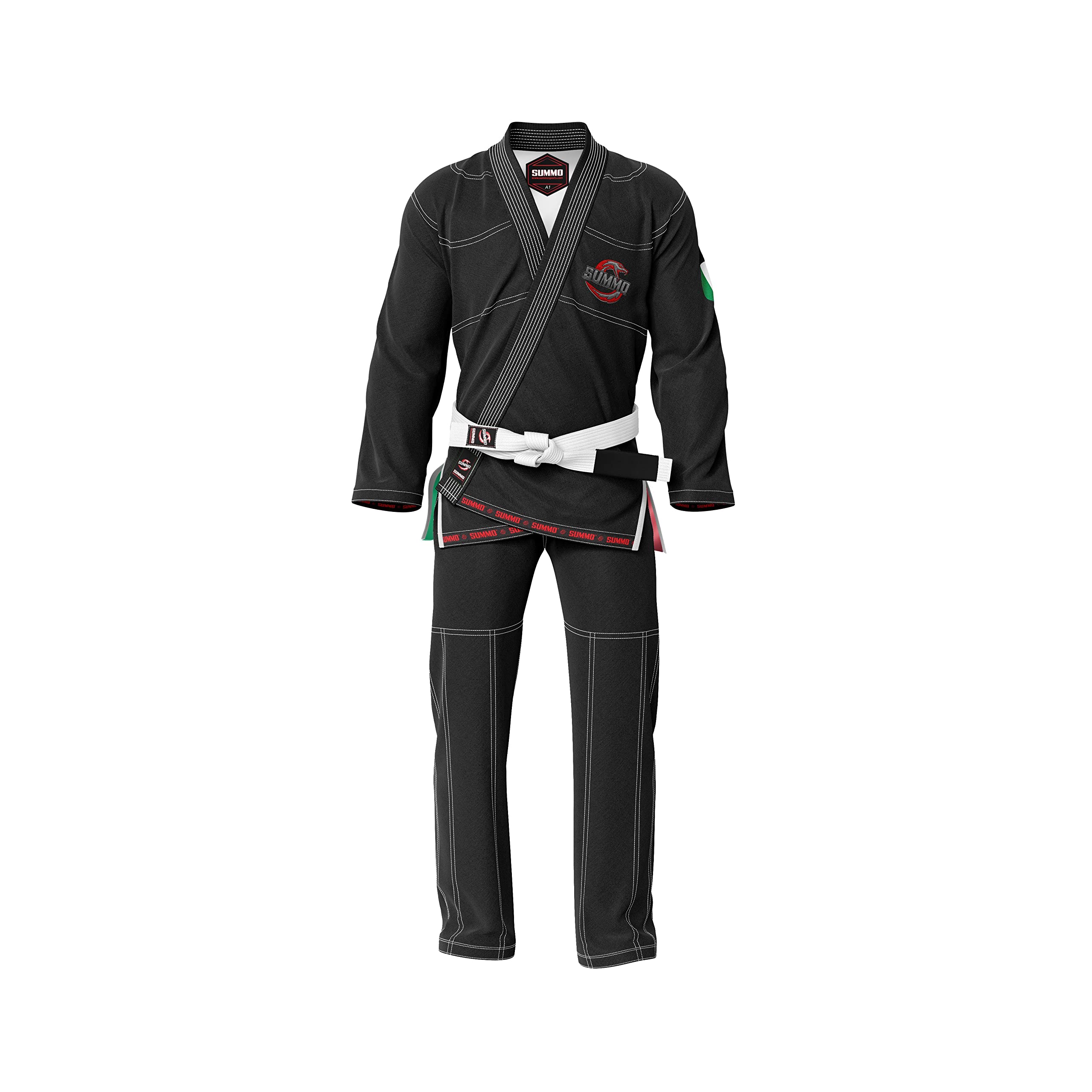 Summo Sports Italian Black Sublimation BJJ Gi - Lightweight & Durable Brazilian Jiu-Jitsu Uniform for Men & Women - Perfect for Training, Competition & MMA