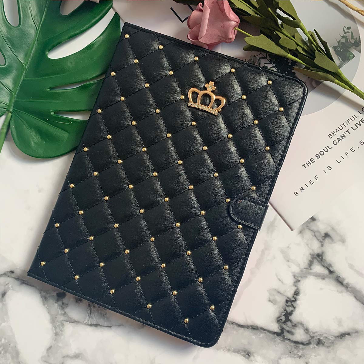Topwin Cute Crown Case for iPad Air 11-inch M2 & iPad Pro 11 Inch - Bling Diamond PU Leather Smart Cover with Auto Sleep/Wake Function (Black) | Perfect for Work, School & Travel Protection