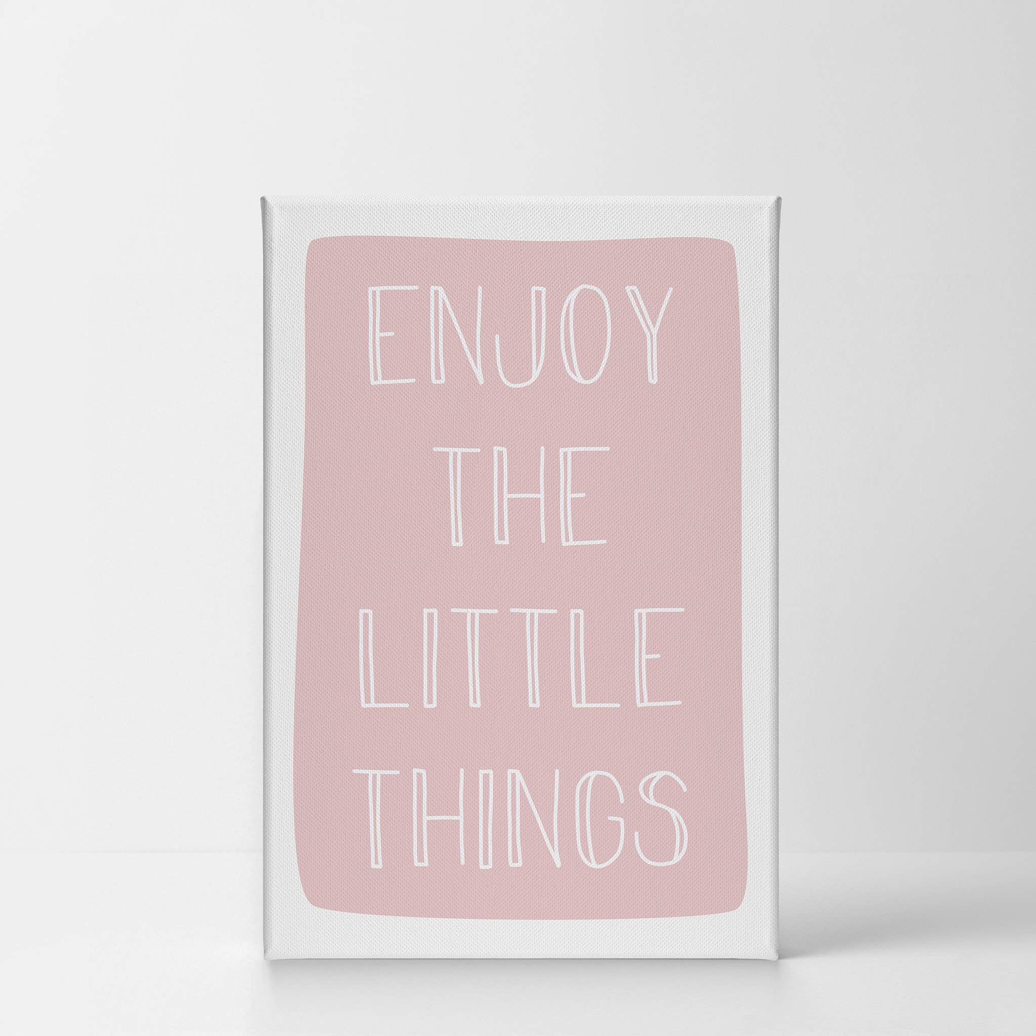 Smile Art Design 'Enjoy The Little Things' Lettering Pink Canvas Print - 40x30 Inch Ready to Hang Wall Art for Kids Room, Nursery & Baby Room Decor - Made in USA | Perfect for Birthday Gifts & Bedroom Decoration