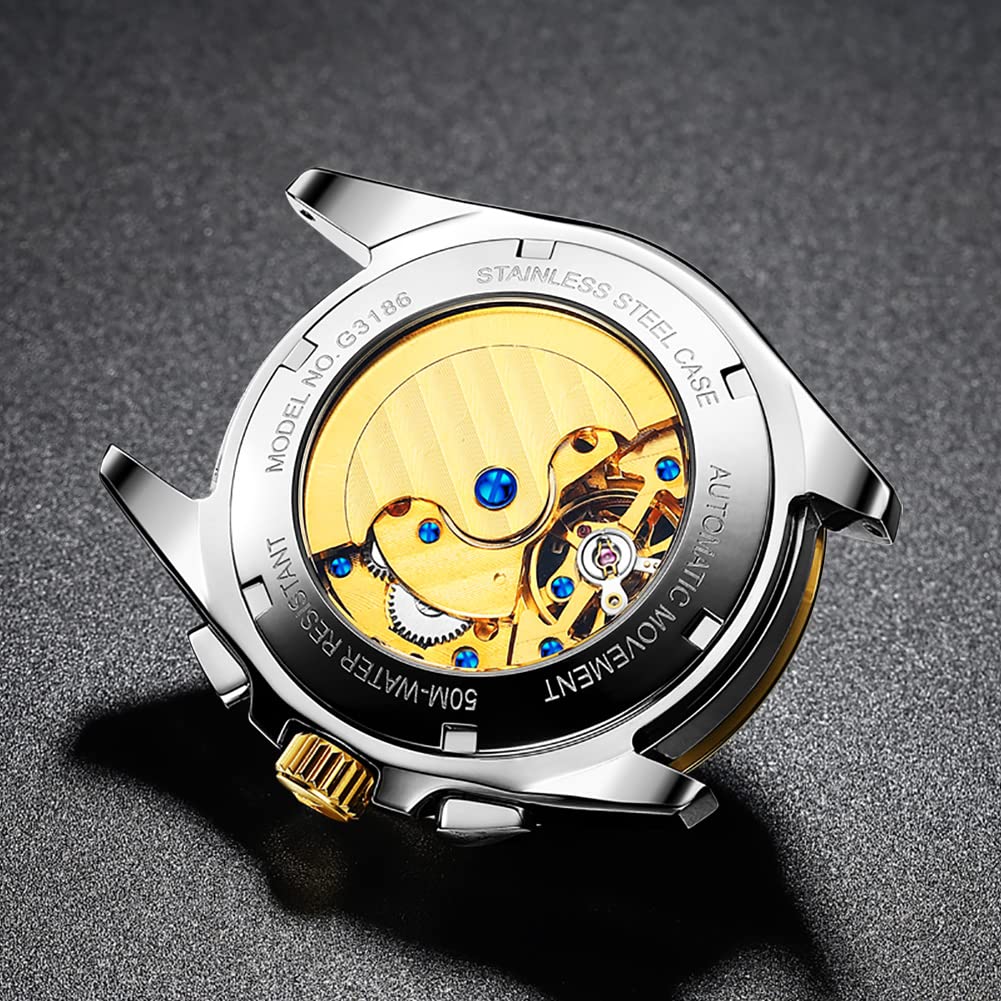 Premium Automatic Skeleton Self-Winding Dress Watch for Men - Waterproof Business Wristwatch with Luminous Tungsten Case - Perfect for Formal Events, Office Wear & Special Occasions