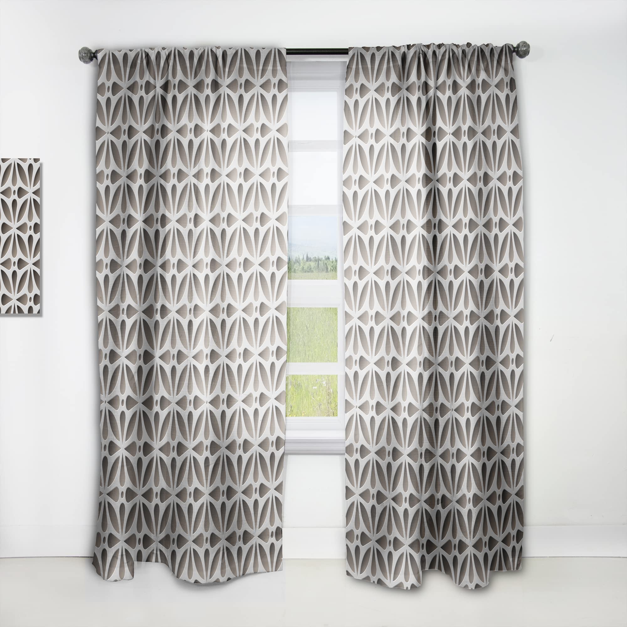 DesignQ Grey Abstract Pattern Thermal Insulated Curtains - 52x120 Inch Single Panel for Bedroom & Living Room - Energy Saving Blackout Drapes for Home Decor & Privacy