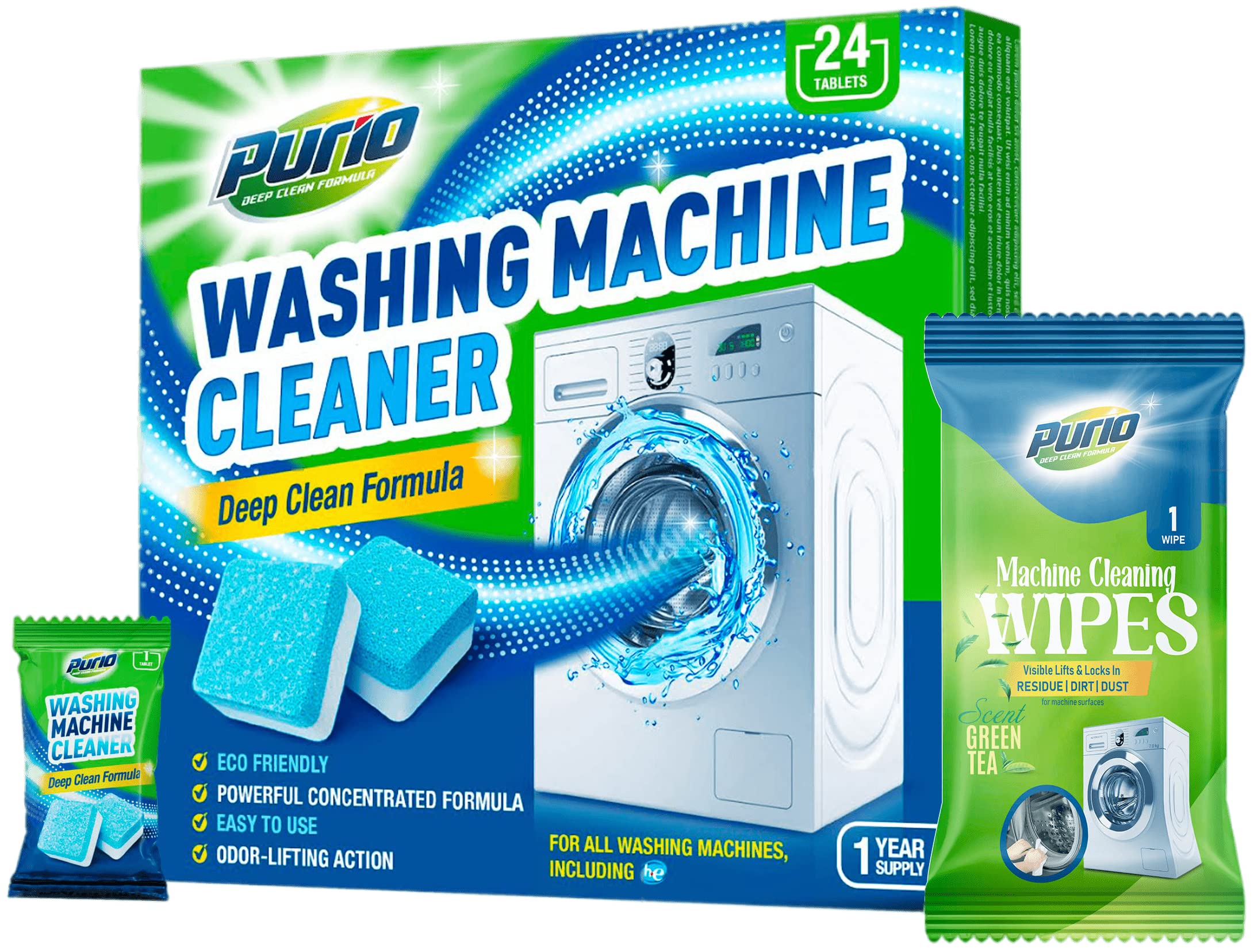 24-Count Washing Machine Cleaner Tablets - Deep Cleaning Formula for Top Load & Front Load Washers (Standard & HE) | Eliminates Odors, Mold & Residue for Fresh Laundry