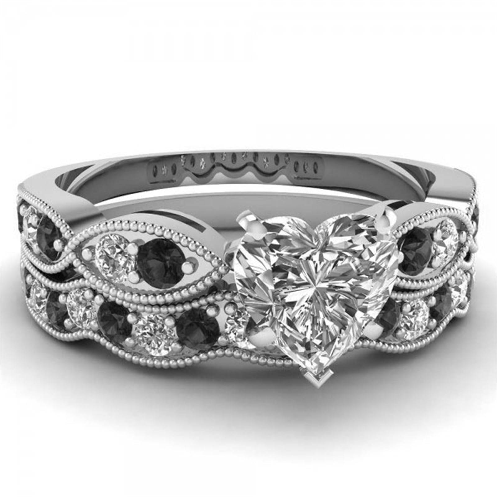Jeulia 3 Carat CZ Solitaire Engagement Ring Set - Halo Milgrain Heart Cut Sterling Silver Wedding Band for Women | Perfect for Proposals, Anniversaries & Bridal Jewelry Collections