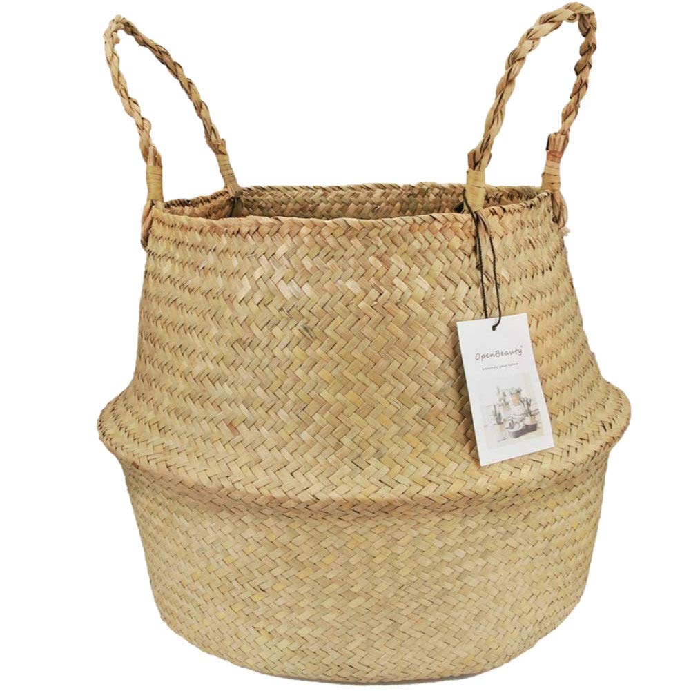Natural Seagrass Woven Storage Basket - Eco-Friendly Rattan Organizer for Clothes, Toys, Plants & Home Decor | Perfect for Bedroom, Bathroom, Nursery & Living Room Organization