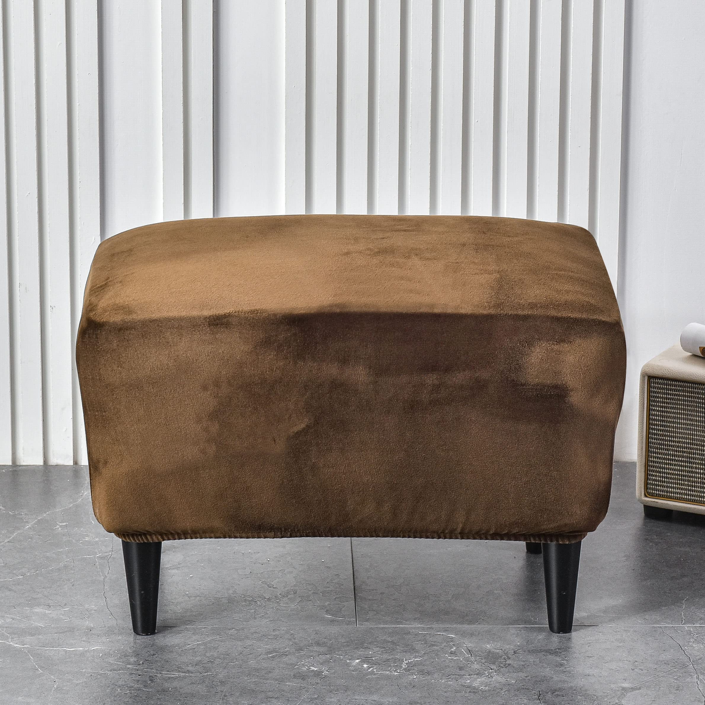 CRFATOP X-Large Velvet Ottoman Chair Slipcover - Stretch Rectangle Storage Stool Cover with Elastic Bottom for Footrest, Sofa & Furniture Protection (17