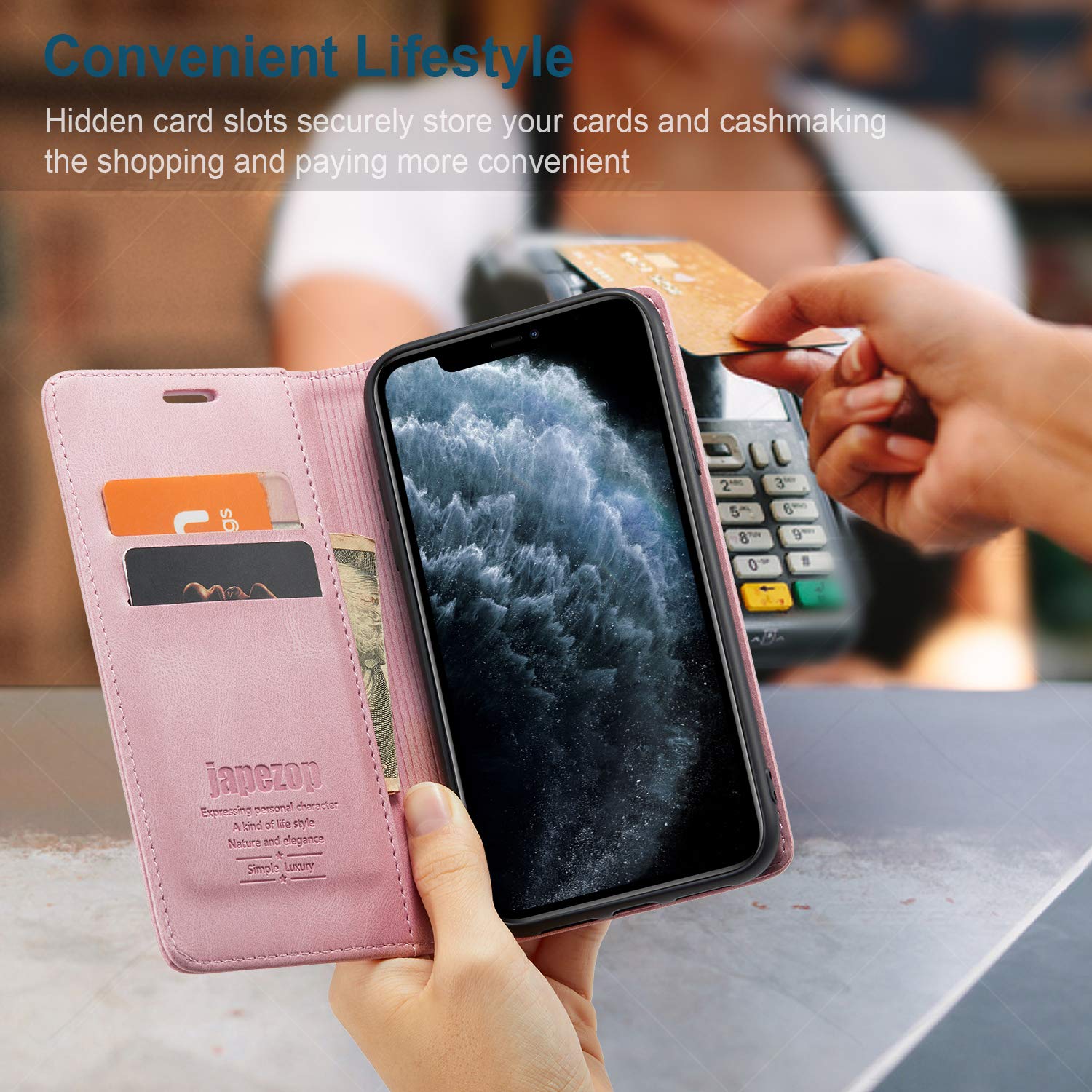 Premium RFID Blocking PU Leather Wallet Case for iPhone 11 Pro Max (6.5 inch) - Magnetic Flip Cover with Card Holder & Phone Protection (Pink) | Perfect for Travel, Business & Everyday Use